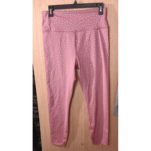 Wavvy Women Large Pink W/Silver Stars‎ Leggings High Waist Long Workout Yoga